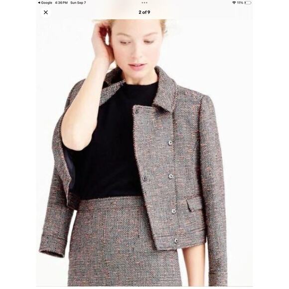 J.Crew Tweed Cropped Moto Jacket, Size 8, Black, White Neon Red, Fall Preppy - Picture 2 of 13